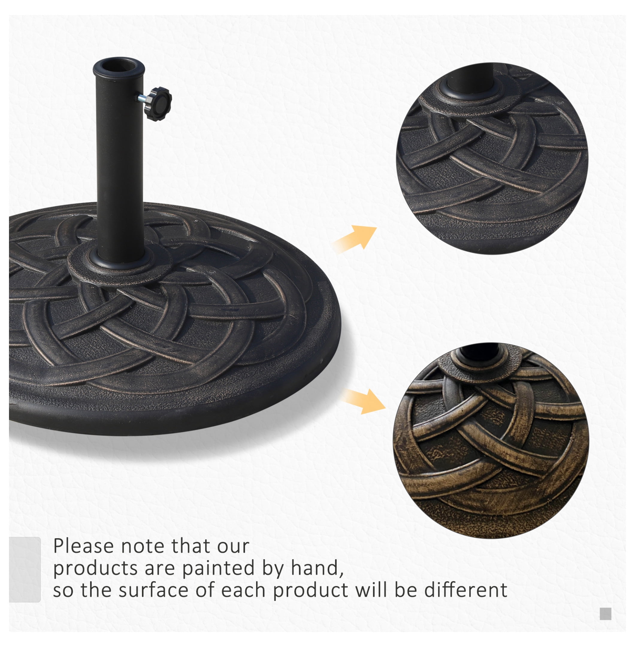 22" 42 lbs Round Resin Umbrella Base Stand Parasol Holder with Beautiful Decorative Pattern & Easy Setup, for Φ1.5", Φ1.89" Pole, for Lawn, Deck, Backyard, Garden, Bronze