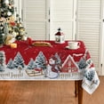 thumbnail image 2 of Horaldaily Mantel de Navidad de 59.8 x 83.9 in, diseño de casa de muñeco de nieve de invierno, árboles de Navidad, color rojo, lavable, para decoración de fiesta, picnic y cena, 2 of 4
