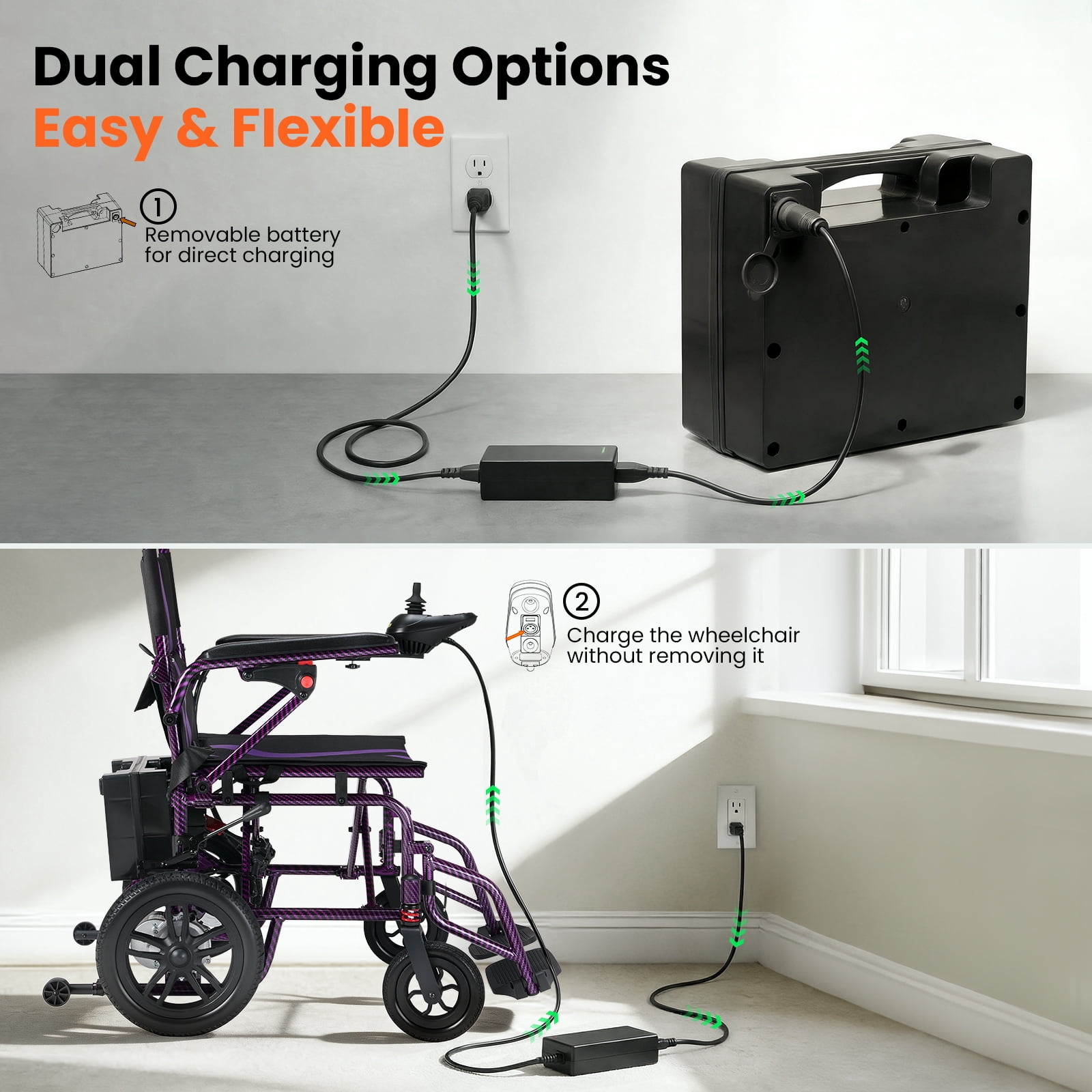 Arshin Electric Wheelchairs for Adults 20+ Miles Range,Silent Electric Wheelchair Lightweight Foldable with 360°Joystick,All Terrain Dual Motors,286+ lbs Capacity(Black)