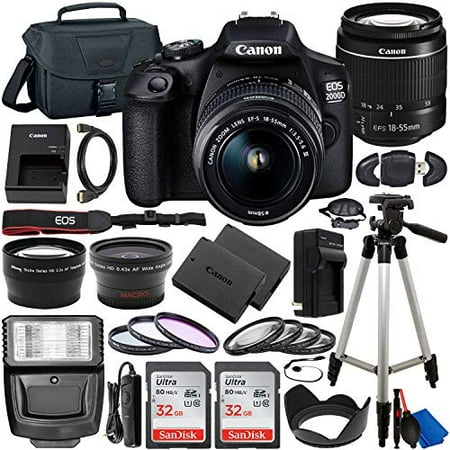 Canon EOS 2000D (INTERNATIONAL Rebel T7) DSLR Camera with EF-S 18-55mm f/3.5-5.6 Lens & Deluxe Accessory Bundle – 2x SanDisk Ultra 32GB SDHC Memory Card, Extended Life Battery, Carrying Case & MORE