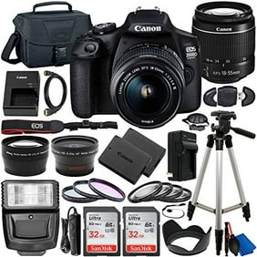 Canon EOS 2000D (INTERNATIONAL Rebel T7) DSLR Camera with EF-S 18-55mm f/3.5-5.6 Lens & Deluxe Accessory Bundle  2x SanDisk Ultra 32GB SDHC Memory Card, Extended Life Battery, Carrying Case & MORE