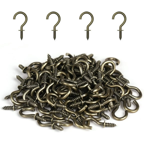 100 Pcs Small Screw Hooks, 1/2 Inch Bronze Mini Screw in Jewelry Hooks Tiny Metal Screw Wood Ceiling Wall Hooks for Jewelries Crafts Keys Caps Plants String Lights Wind Chimes
