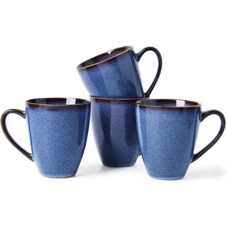 17 OZ Coffee Mugs Set of 4, Large Ceramic Blue Coffee Mugs Set with handle for Tea/Latte/Milk/Cocoa, Funny Tea Cups for Office and Home, Engagement Gifts.(Starry Blue)