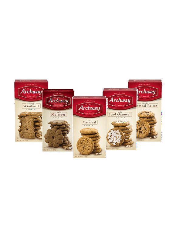 Archway Classics Molasses, Oatmeal, Oatmeal Raisin, Iced Oatmeal & Windmill Cookies, Variety 5-Pack