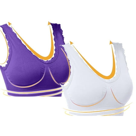 Tao Tao Womens 2 Pack Bra - Wireless Bra Pack  Solid Color Seamless Bra Purple XL