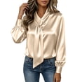 thumbnail image 3 of APEXFWDT Women's Long Sleeve Satin Dress Shirt Elegant Bow Tie Blouse Work Business Casual Office Shirt,S,Gold, 3 of 8
