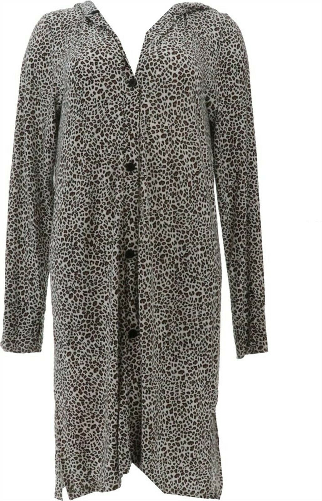 Cuddl Duds Softwear Stretch Hooded Button Front Cardigan Animal XS NEW