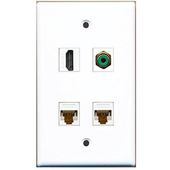 RiteAV - 1 Port HDMI 1 Port RCA Green 2 Port Cat6 Ethernet White Wall Plate