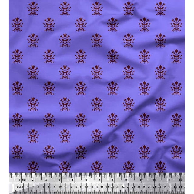 Soimoi Polyester Crepe Fabric Leaves & Floral Block Print Fabric by The Yard 42 Inch Wide