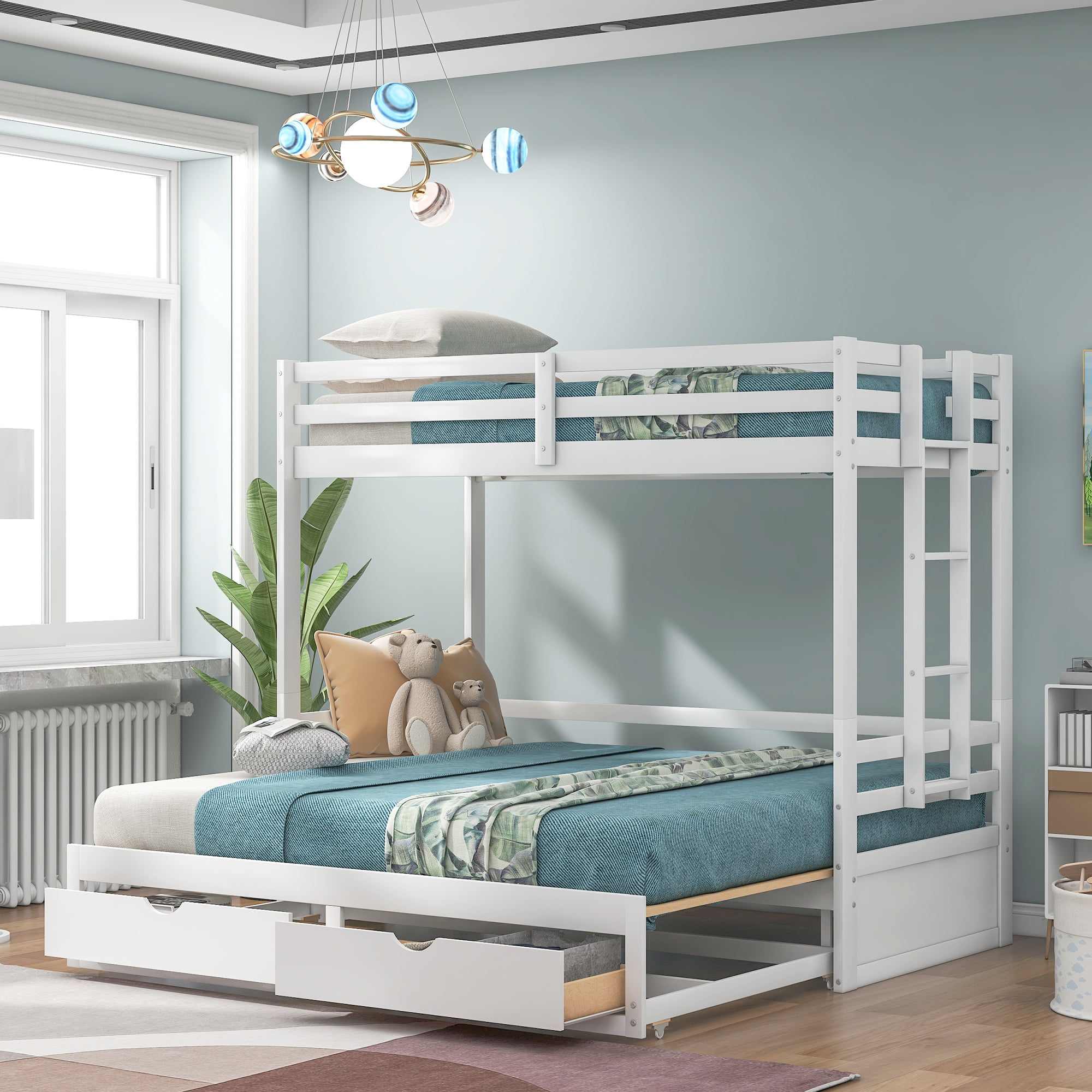 Twin To King Bunk Bed Wooden, Bunk Beds With Pull Out Bed Underneath