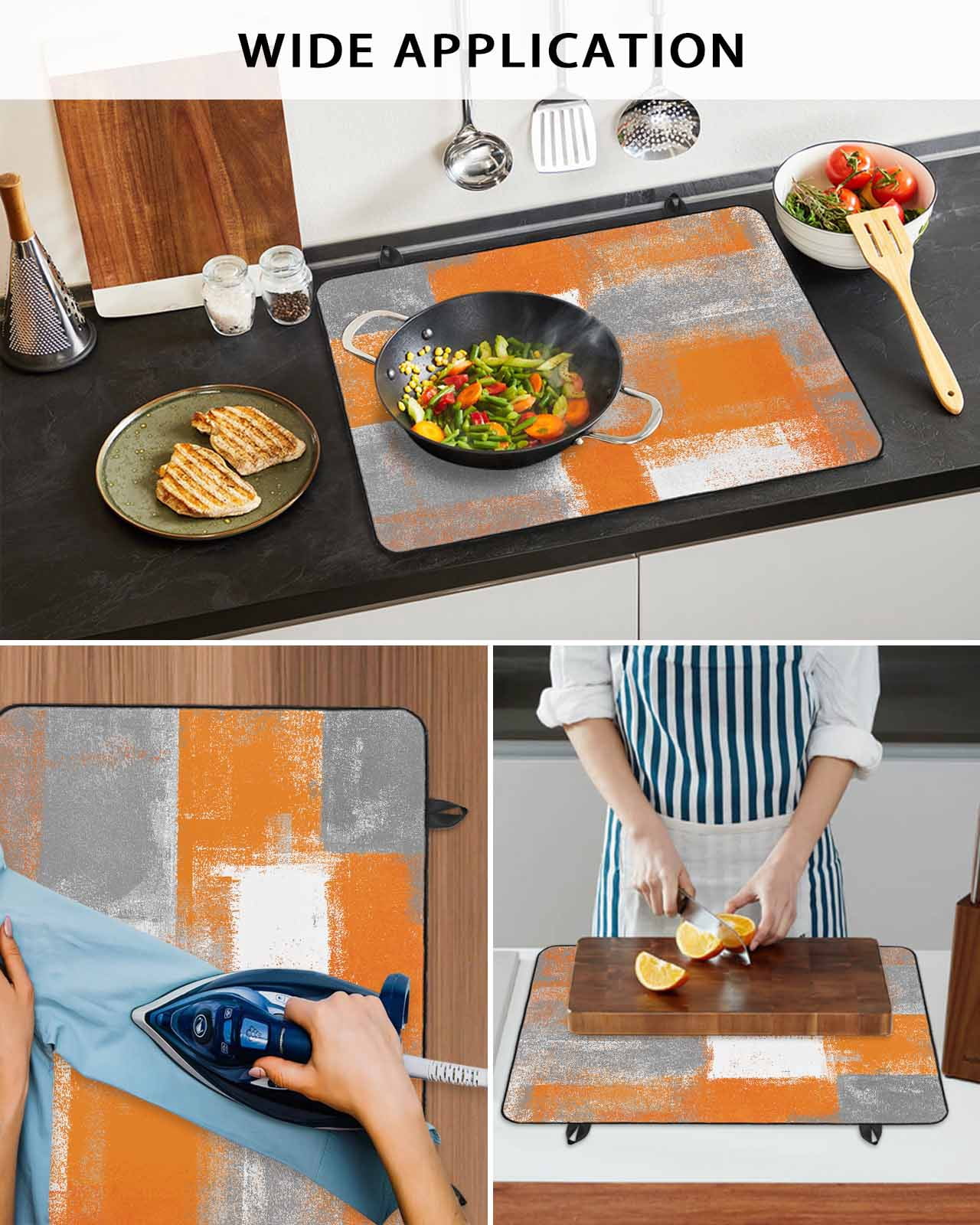 nqOlkjepod Large Induction Cooktop Protector Mat 24"x21", Burnt Orange Grey Stove Top Covers for Electric Stove, Modern Oil Painting White Geometric Stove Burner Cover Mats, Glass Top Stove Cover