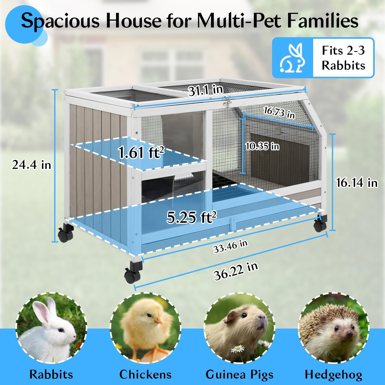 Gowoodhut Rabbit Hutch Indoor Rabbit Cage Outdoor Buuny Hutch on Wheels