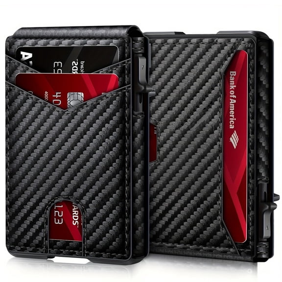 Men's Slim PopUp Bifold Carbon Fiber Wallet, RFID Blocking, Thin Wallet Men Gift