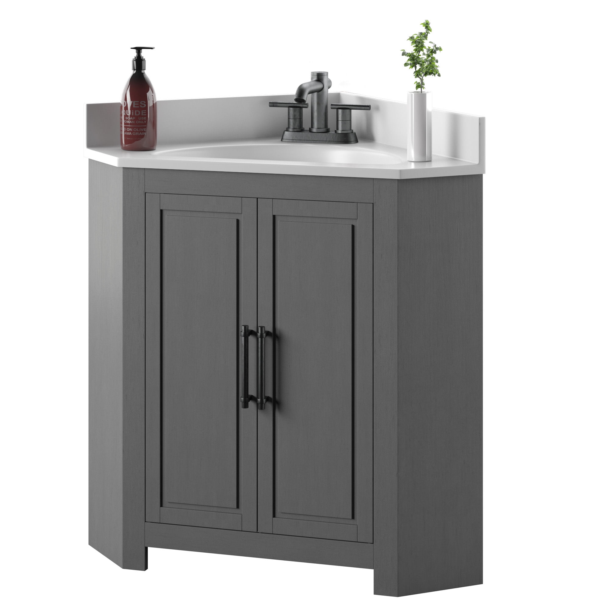 Twin Star Home Corner Bathroom Vanity, Antique Gray