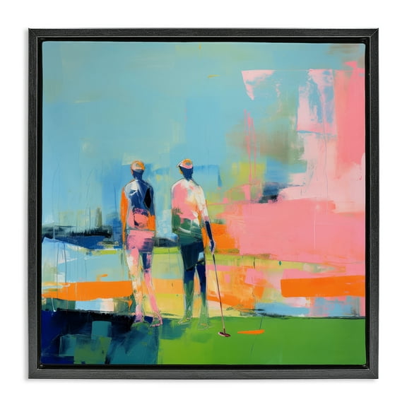 Stupell Industries Abstract Golfing Scene Abstract Painting Black Floater Framed Canvas Art Print Wall Art, 18 x 18