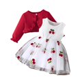 thumbnail image 1 of COM1950s Robe Bébé Fille, Mode Fille Couleur Unie Haut à Manches Longues Col Rond Robe Sans Manches Ensemble Deux Pièces, Robe d'Anniversaire Fille, 1 of 9