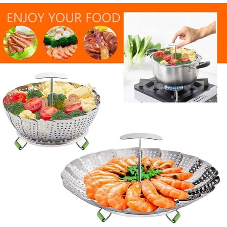 

Topcobe Kitchen Stainless Steel Folding Steamer Basket Insert for Veggie Fish Seafood Cooking Silver