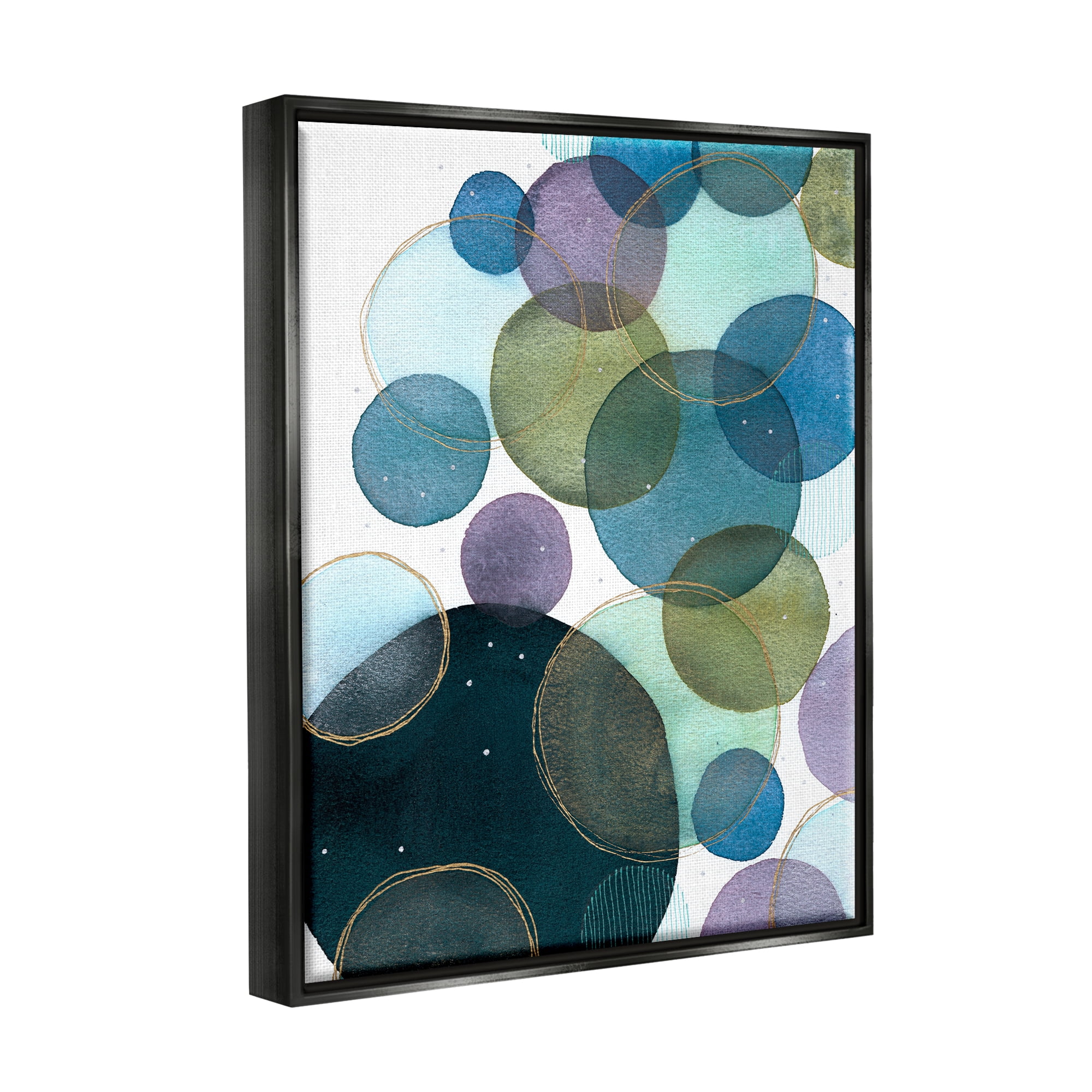 Stupell Industries Varied Overlapping Circles Abstract Painting Black Floater Framed Art Print Wall Art, 25 x 31