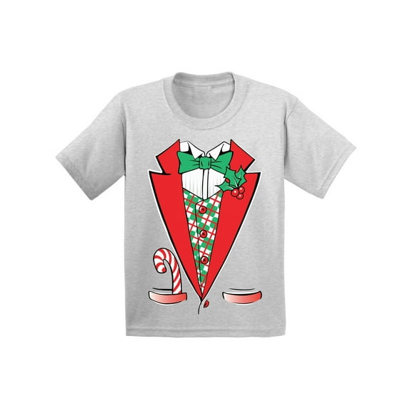 Awkward Styles Christmas Tuxedo Shirt for Kids Xmas Funny Tuxedo Shirt for Youth Christmas Holiday Costume T-Shirt Christmas Party Shirt