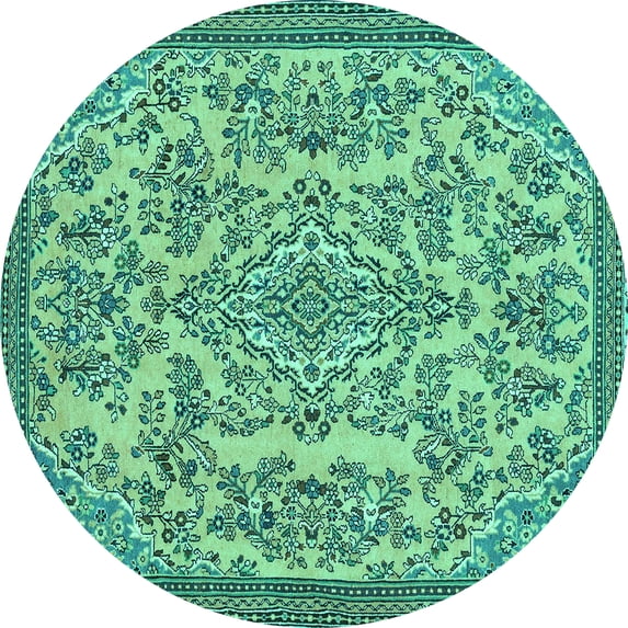 Ahgly Company Machine Washable Indoor Round Abstract Turquoise Blue Modern Area Rugs, 5' Round