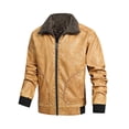 thumbnail image 2 of Gvmfive Men Plush Lining Full Zip Lapel Neck Long Sleeve Faux Leather Jacket, 2 of 5