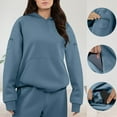 thumbnail image 2 of Frostluinai Womens Hoodies with Hidden Pocket Crew Neck Oversized Fleece Pullover Long Sleeve Solid Drop Shoulder Sweatshirts, 2 of 10