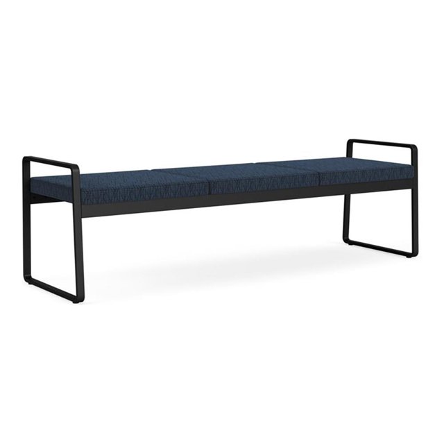 Gansett Reception Waiting Room Steel 3-Seat Bench / Black Steel / Blue
