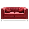 thumbnail image 5 of Rustic Loveseat Burgundy Velvet Tufted Couch with Pillows & Chrome Legs, 5 of 5