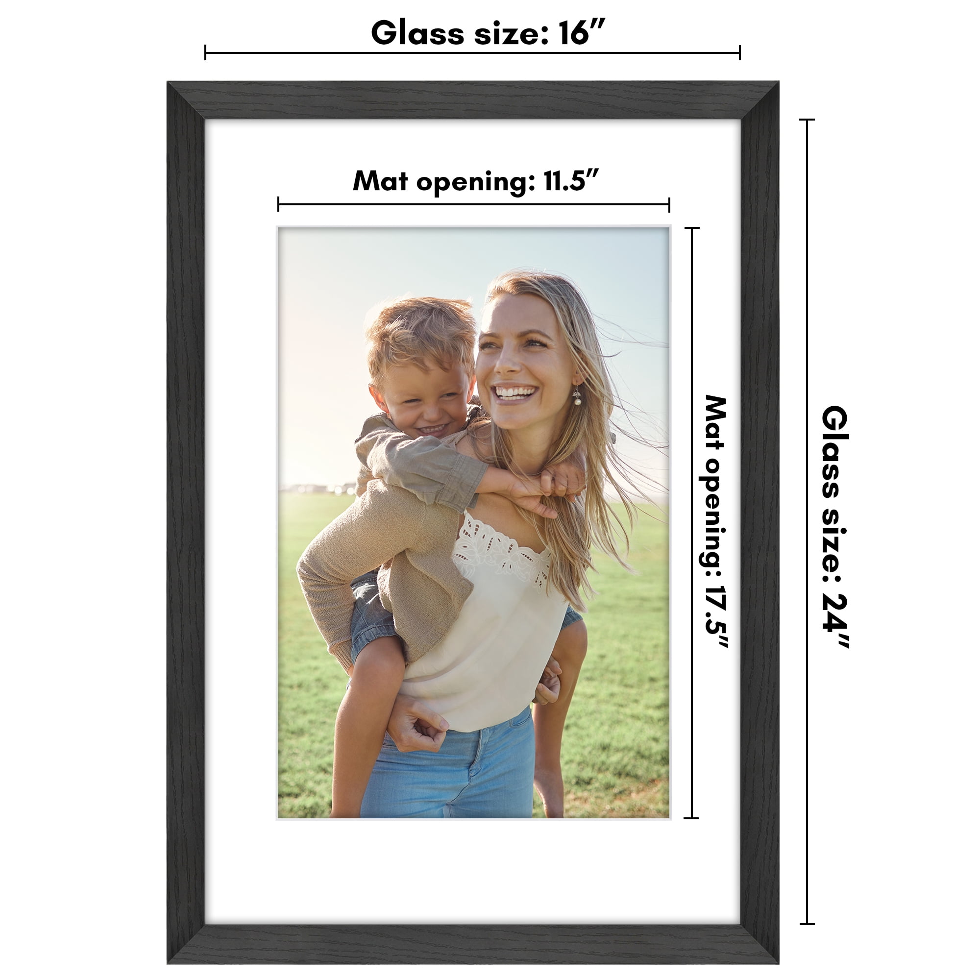 Americanflat 16x24 Poster Frame with Polished Plexiglass with 12x18 Mat Display Photo Hudson Wide - Black