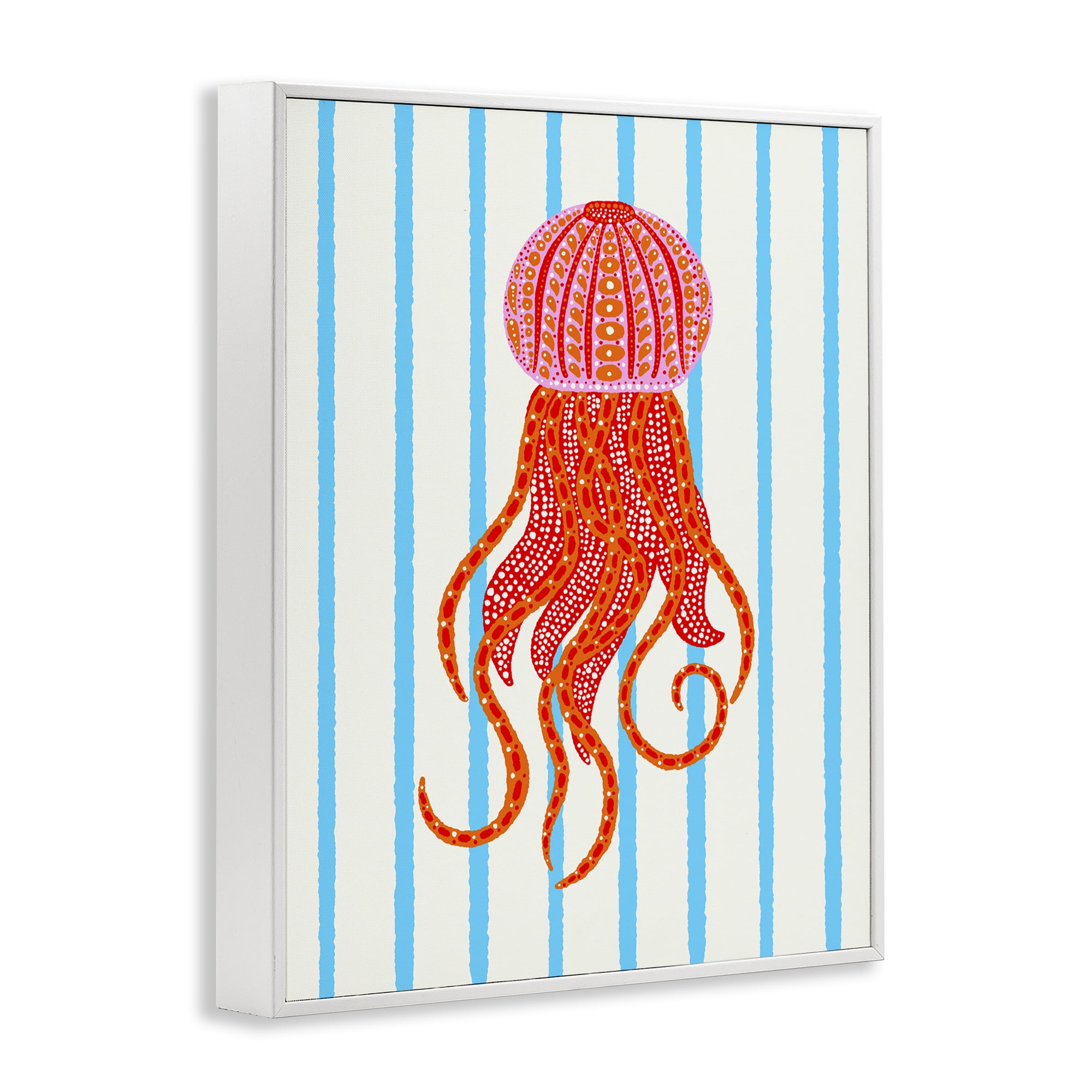 Stupell Industries Bright Aquatic Jellyfish on Stripes White Framed Giclee Art, design by Indira Prieto | IndySign
