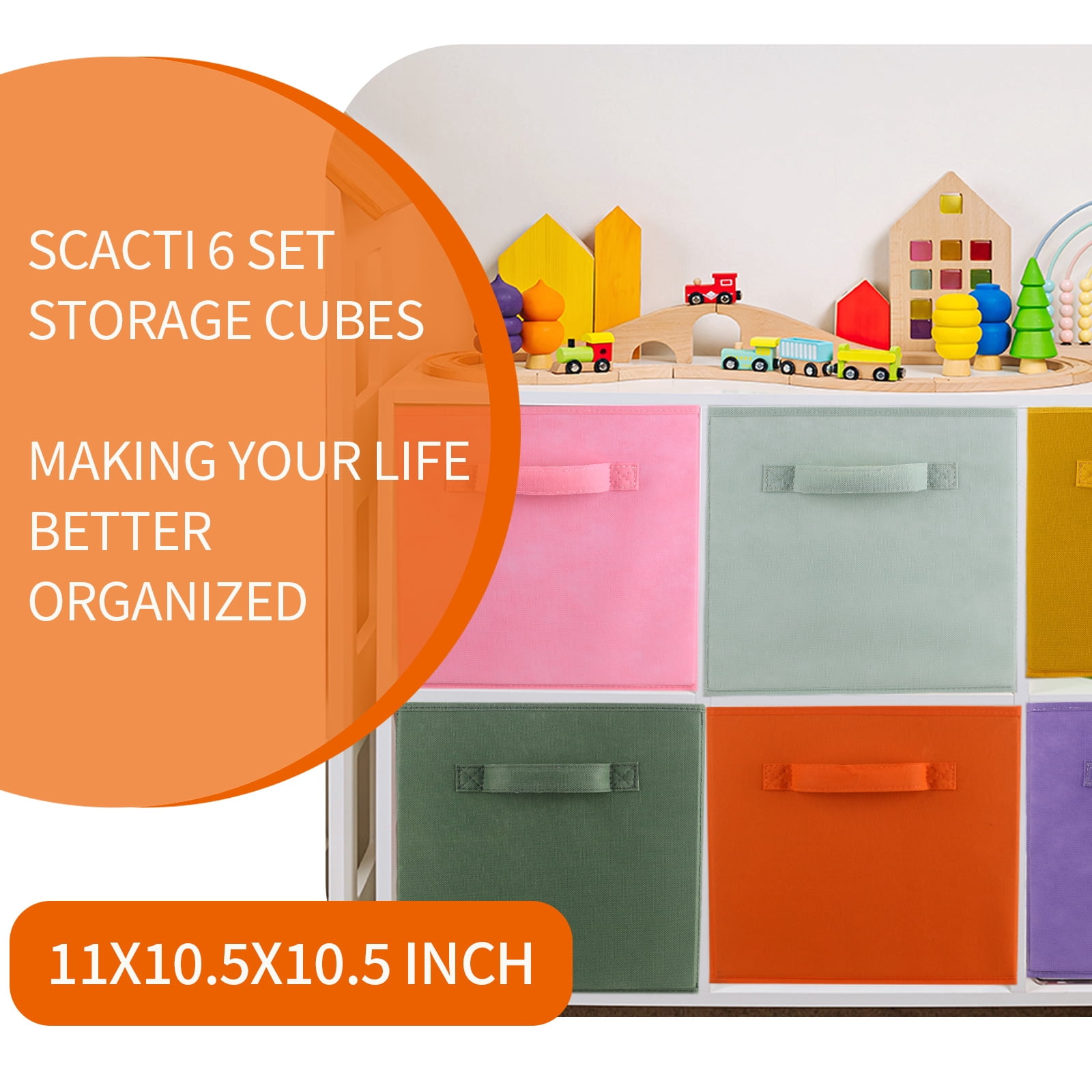 Storage Cubes, 11 Inch Cube Storage Bins for Organizing, Nonwoven Storage Cubes with Handles (Set of 6), Foldable Cube Storage Organizer for Arrangement and Sorting.