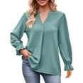 thumbnail image 2 of Women's Tops Long Sleeve V Neck Under $10 Fashion Casual Color Long Sleeve Blouses & Shirts, 2 of 9