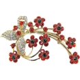 thumbnail image 1 of Red Crystal Flower Brooch Pin with Crystal Leaves, 1 of 4