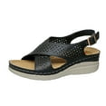 thumbnail image 6 of Wedge Sandals for Women Wedge Thick Heel Open Toe Ankle Straps Sandals Shoes Footwear for Women Beach Vacation Holiday Vintage Fashion Black 37, 6 of 6
