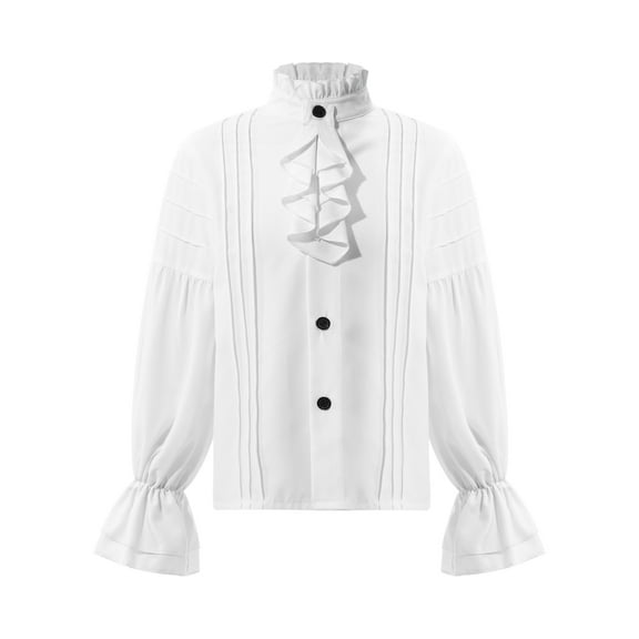 YIZYIF Boys Pirate Shirt Halloween Party Gothic Renaissance Poet Shirt Viking Victorian Blouse Tops White 8