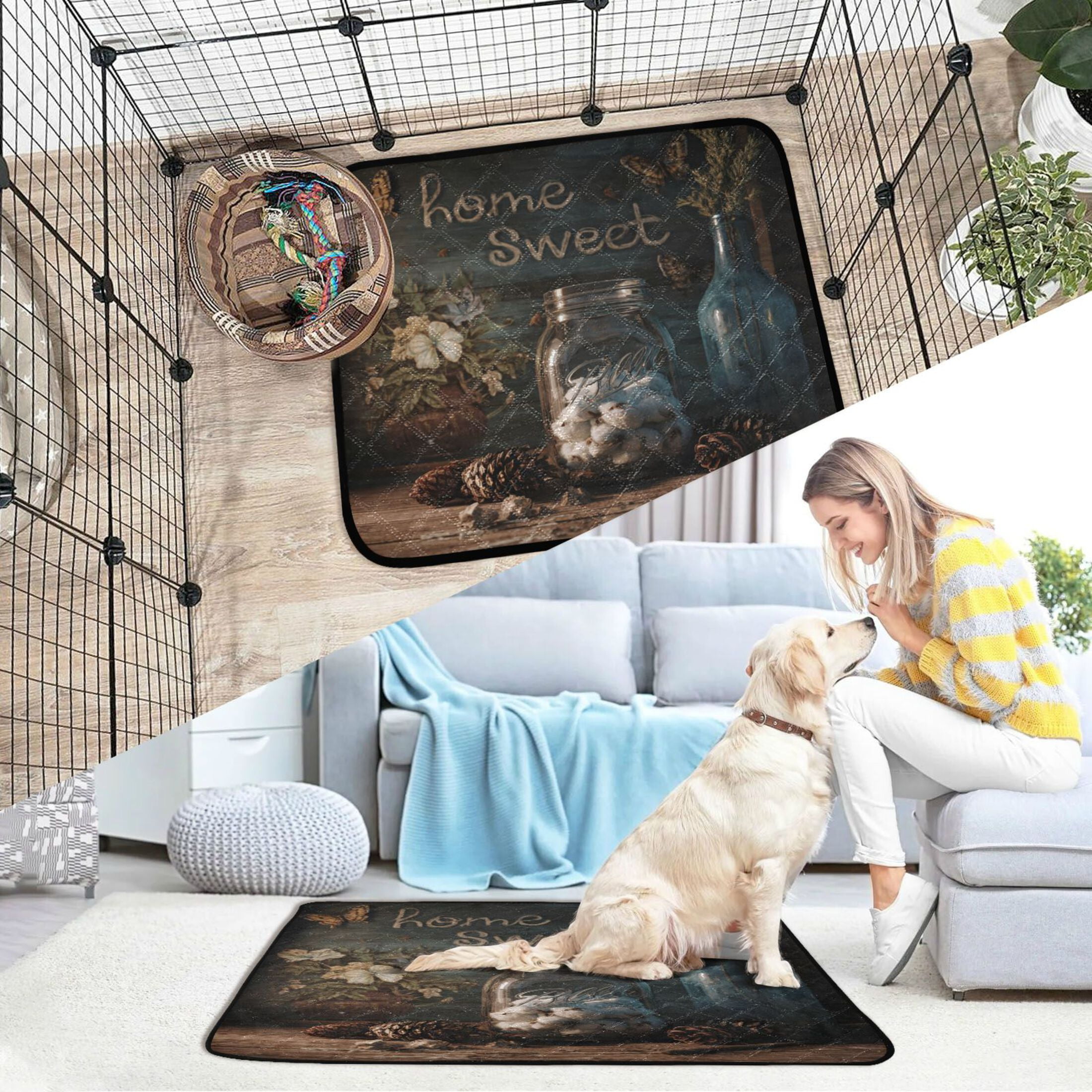 Qxltty Home Sweet Cat litter Pads Pet Set of 2 Diaper Mats Center Anti-leakage Layer Absorbent Soft and Comfortable