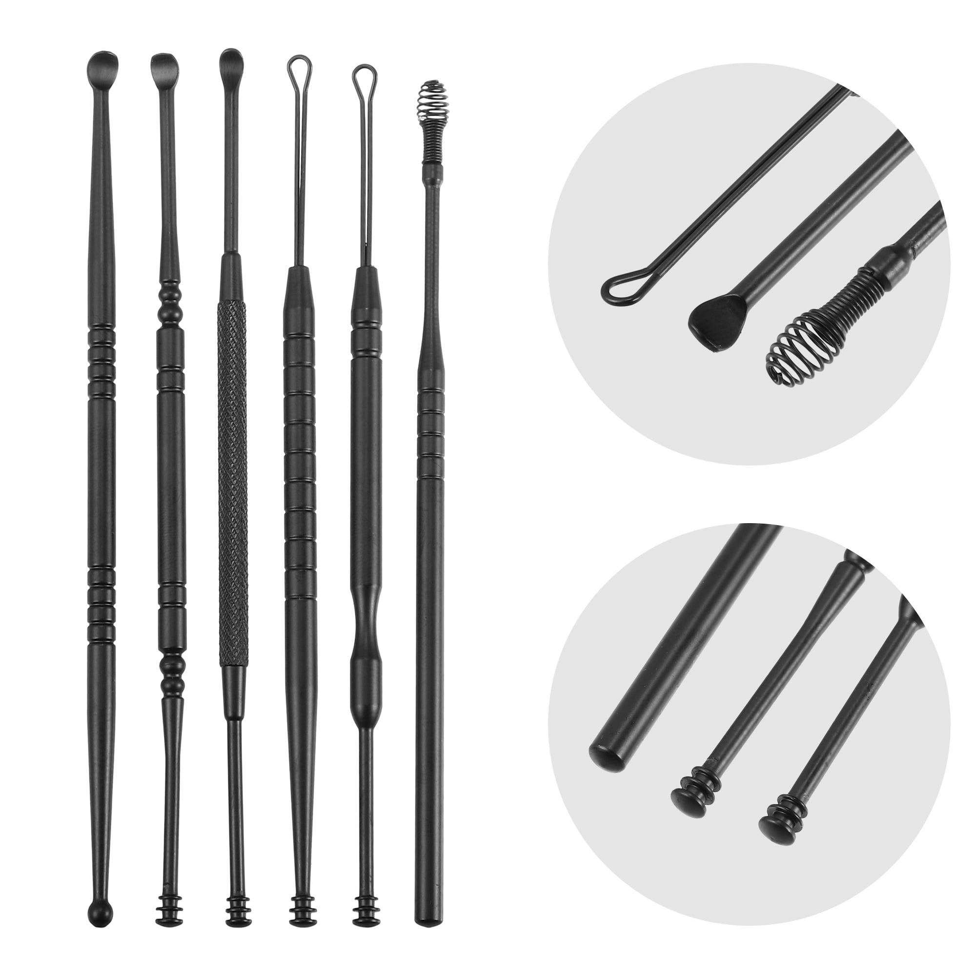 Unique Bargains 6 Pcs Stainless Steel Ear Cleansing Tool Set with Storage Case Black