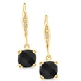 thumbnail image 3 of Gem Stone King 18K Yellow Gold Plated Silver Black Onyx and White Diamond Earrings for Women (2.95 Cttw, Gemstone December Birthstone, Cushion Checkerboard 7MM), 3 of 6