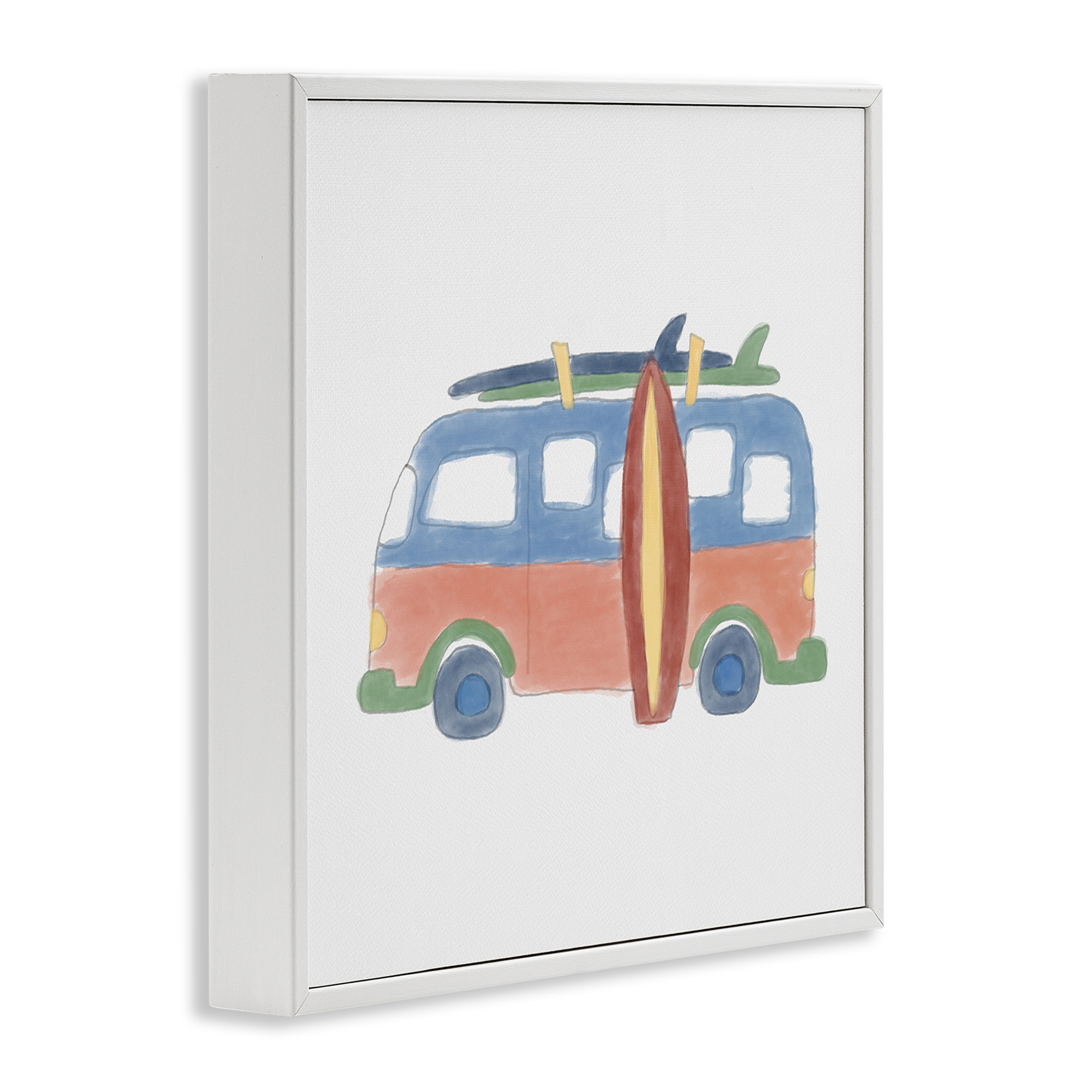 Stupell Industries Summer Beach Bus Transportation Painting White Framed Art Print Wall Art, 17 x 17