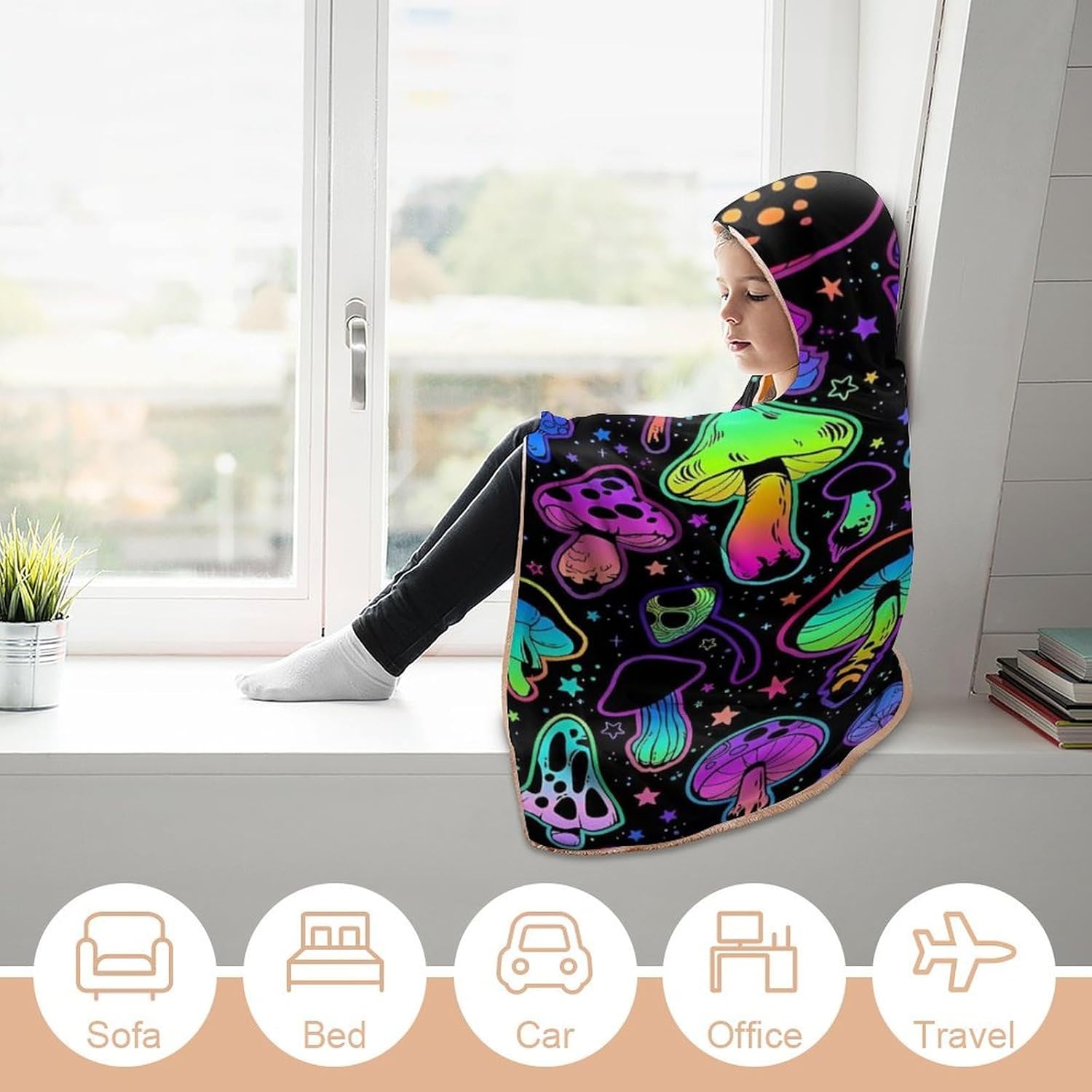 Mushroom Hooded Blanket Mushrooms Gifts for Women Mushrooms Wearable Blanket Hoodies Blankets for Bed Room Decorative