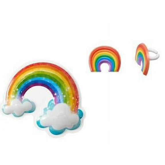 Rainbow with Clouds Pop Top Cake Topper PLUS 12 Rainbow Cupcake Rings