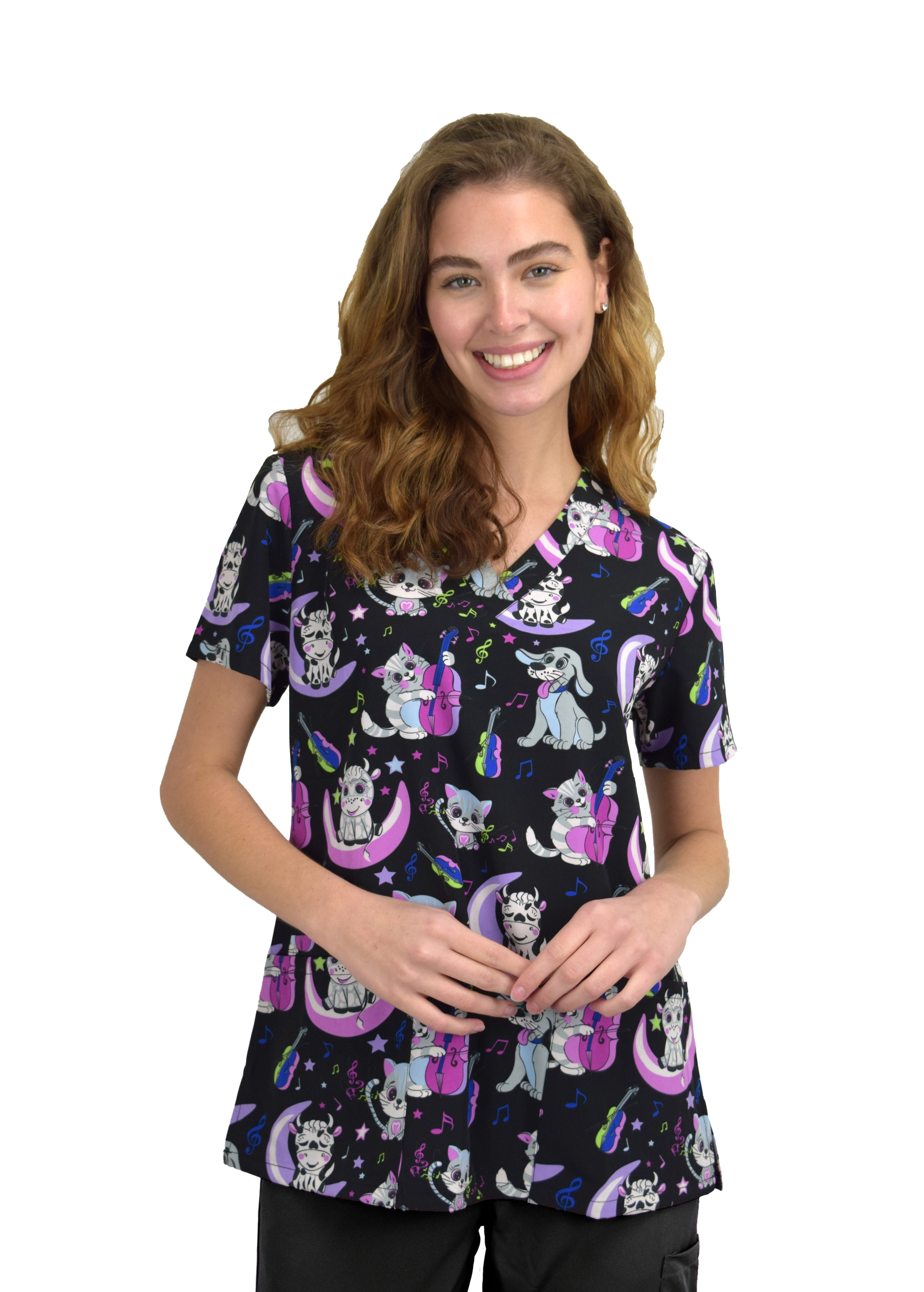 Womens Medical Nursing Print Scrub Uniform Top GT PerformanceCat and