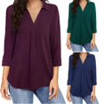 thumbnail image 2 of PENGXIANG Haut en Chiffon pour Femmes, Col en V, Manches Sept Points, Noir, 2 of 4