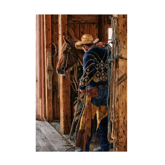 Canvas Wall Art - Delene Lambert 'Cowboy Way Too Early' Wall Art for Living Room, Bedroom, or Office Décor by Trademark Fine Art - 12 x 19 Inches