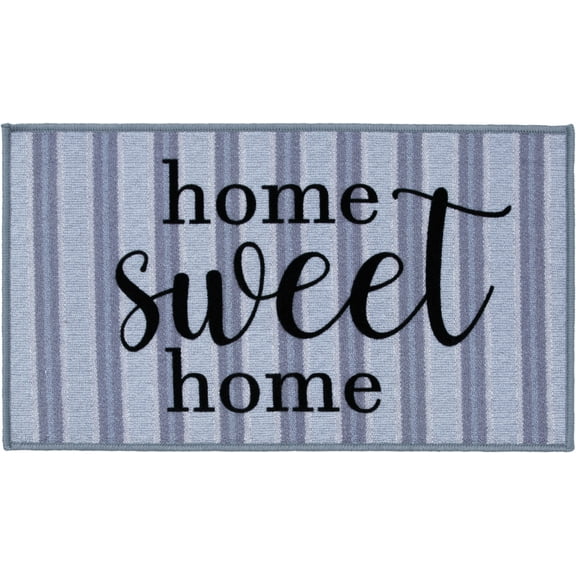 Mainstays Home Sweet Home Striped Indoor Accent Rug, Blue & Gray, 17"x30"
