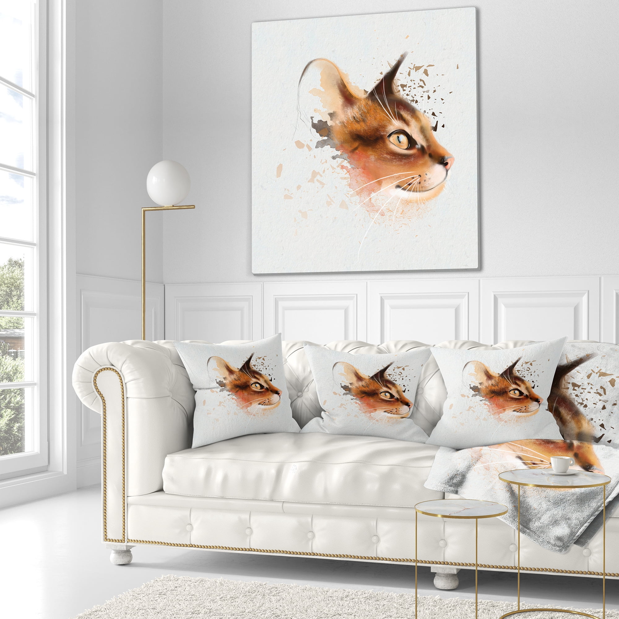 Designart Lovely Brown Cat Watercolor Sketch - Animal Throw Pillow - 18x18