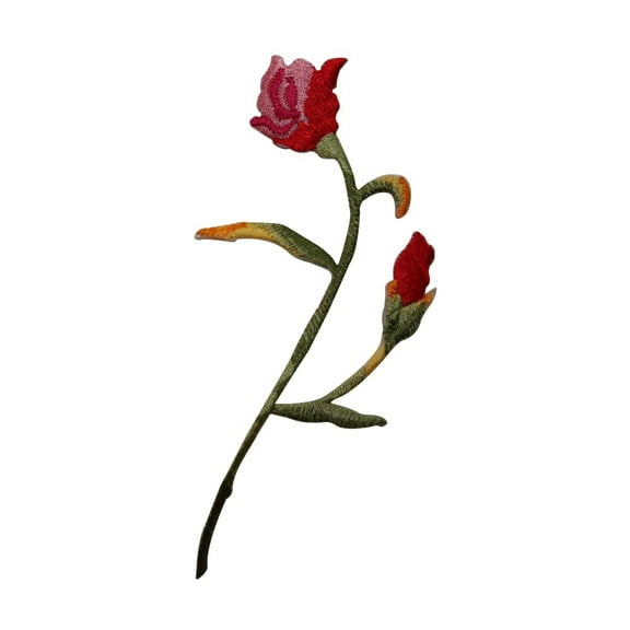 ID 6902 Red Rose Blossom Bud Patch Flower Garden Embroidered Iron On Applique