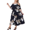 thumbnail image 4 of Vestido Maxi Casual de Playa con Cuello Cuadrado y Tirantes Ajustables para Mujeres de Talla Grande con Flores Agnes Orinda 3X Azul Marino, 4 of 5