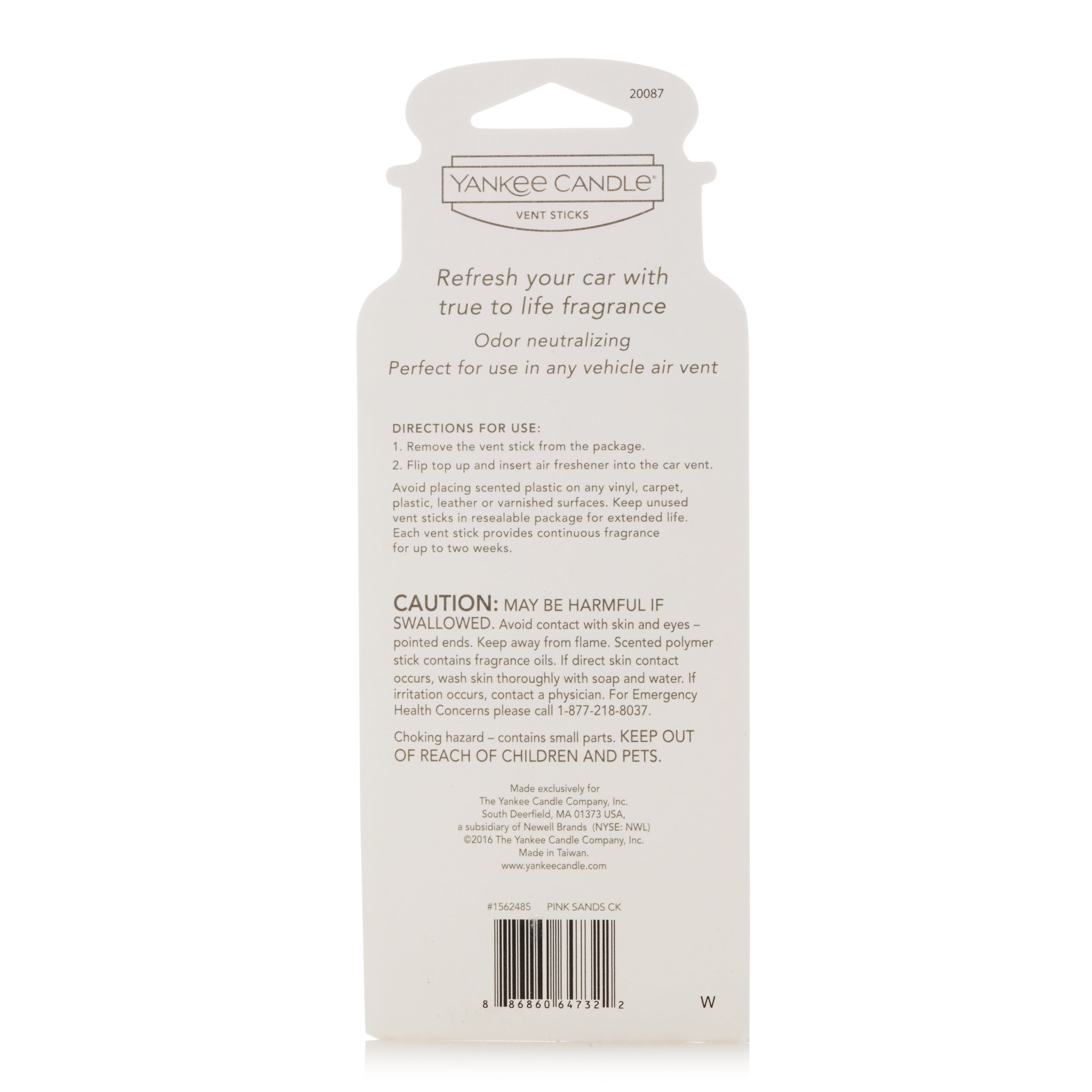 Yankee Candle Vent Stick Air Freshener - Pink Sands CASE PACK 6