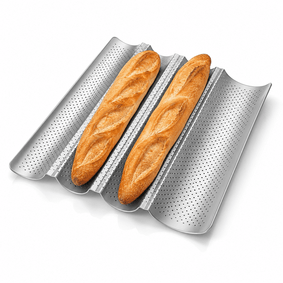 4-Loaf Perforated Baguette Pan – Nonstick French Bread Baking Tray for Crispy Crust & Sourdough (38cm x 33cm)